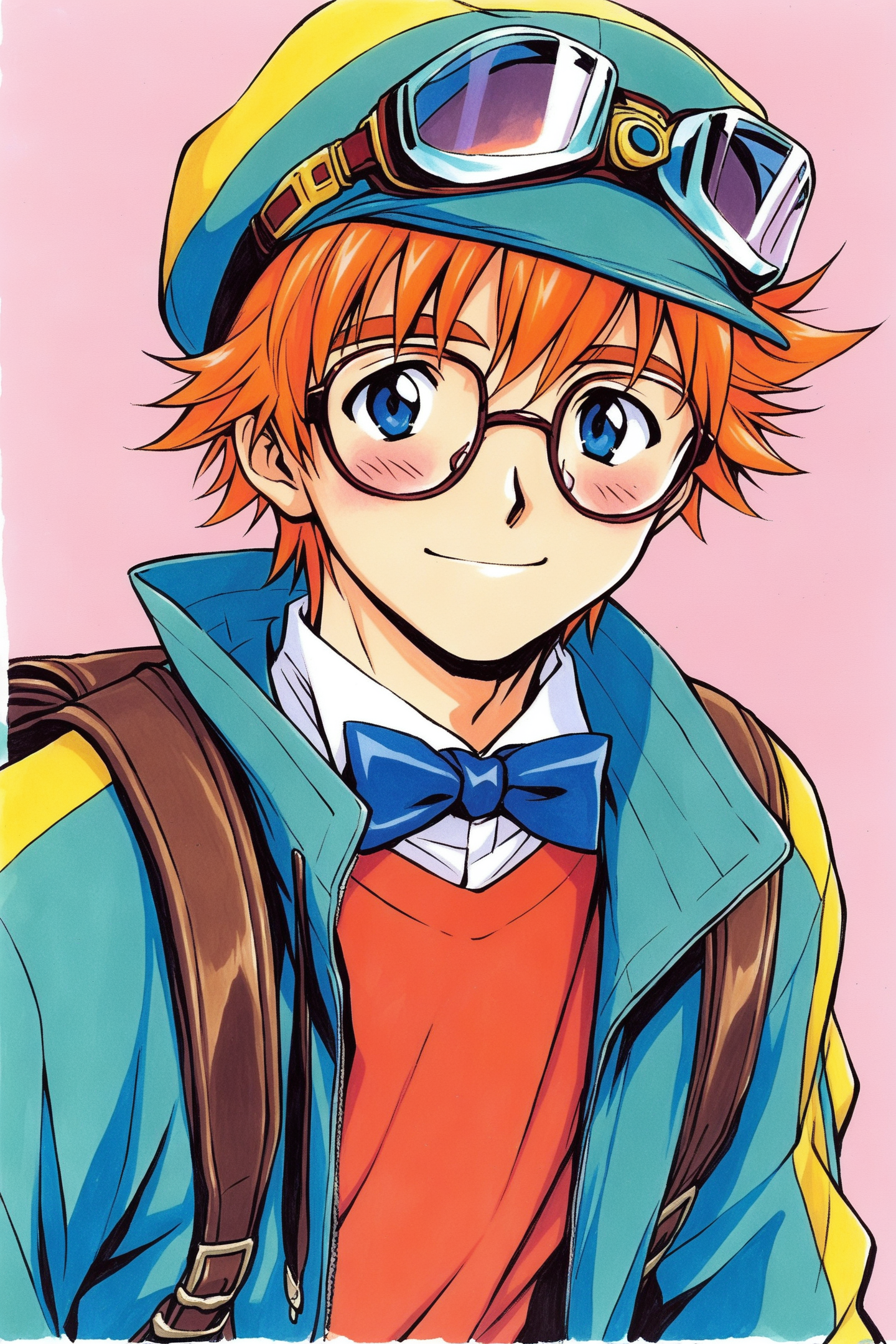 37291-708040427-Jean Roque Lartigue,1boy,solo,hat,goggles,glasses,male focus,bow,blue eyes,smile,bowtie,orange hair,blush,jacket,backpack,bag,up.png